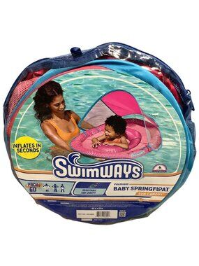 Swimways Premium Baby Spring Float With Adjustable Sun Canopy 9-24 Months Pink